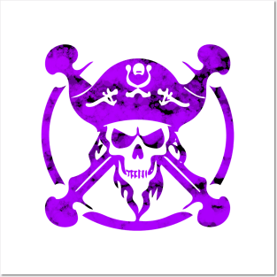 Pirate skull in purple Posters and Art